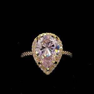 NEW - Pink Pear shape with clear cz  Ring Gold Plated Sterling Silver size 7